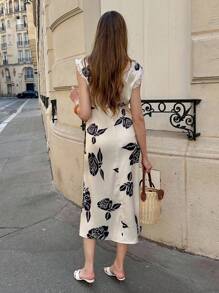 Chiquease 法式蕾丝花卉印花拼布连衣裙 - 黑與白 - 查看 2