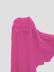 SHEIN LUNE Camiseta de punto jacquard de manga corta con cuello en V para talla grande, ropa de verano para mujeres, ropa de verano, ropa para mujeres, blusas elegantes para mujeres, ropa de talla grande para mujeres, blusas formales para mujeres, blusas casuales elegantes para mujeres - Rosa Fucsia - Ver 7