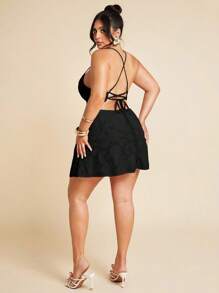 SHEIN BAE 女士加大码缎面礼服 - 婚纱、伴娘礼服、派对礼服、约会晚礼服、节日礼服、夏装 - 黑色 - 查看 6