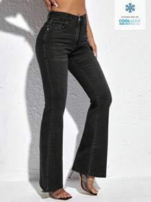 SHEIN PETITE 女士休闲日常喇叭裤 - 黑色 - 查看 1