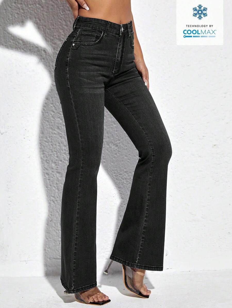 SHEIN PETITE 女士休闲日常喇叭裤 - 黑色 - 查看 1