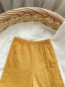 Baby Girl Cute Solid Color Ruffle Hem Camisole & Pants 2Pcs Suit, Summer