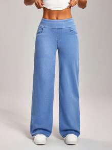 Flexra Women's Pocket Flare Casual Versatile Denim Jeans - Blue - View 5