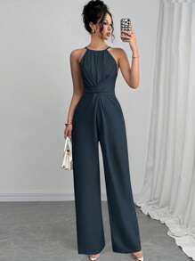 Firerie Bộ đồ liền thân hở lưng thường ngày mùa hè, màu trơn - Màu xanh hải quân - Xem 4