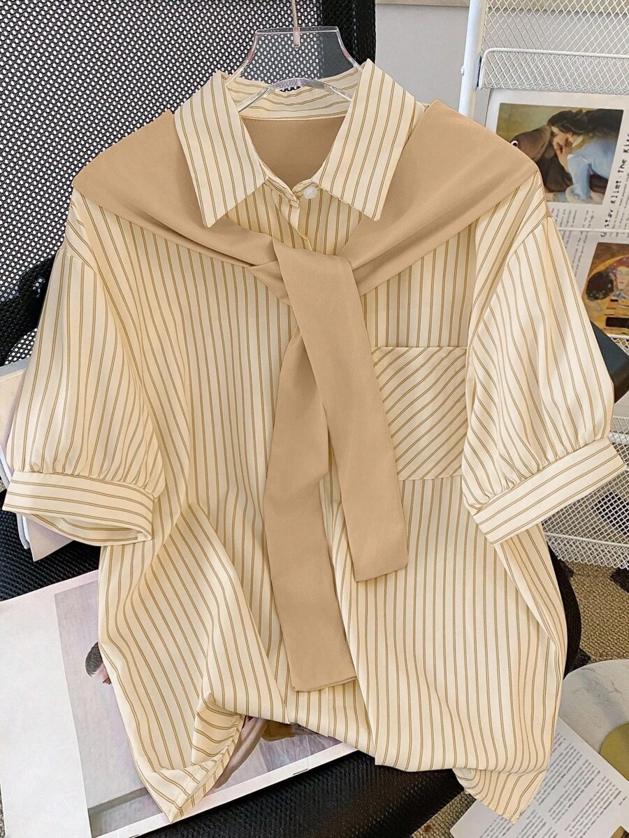 INAWLY Women's Summer Striped Short Sleeve Casual Loose Blouse Women Shirt