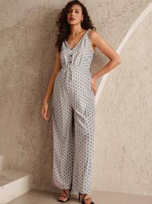 MaterniWear Maternity V-Neck Sleeveless Single-Breasted Argyle Pattern Casual Jumpsuit, Summer Woman S Summer Clothes Women Summer Sets Summer Dresses For Women Women S Clothes - Multicolor - View 6