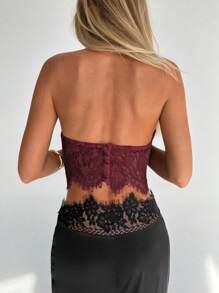 Aloruh Damen Burgunderrot Spitze Trägertop mit offener Rückseite, sexy Cami - Bordeaux - Übersicht 2
