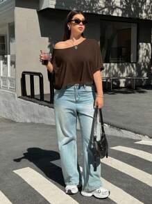 Muchica Áo thun ngắn tay màu nâu cỡ lớn thường ngày cỡ lớn - màu nâu - Xem 4