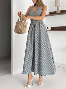 SHEIN Robe à carreaux avec détail de cou pour bretelles
