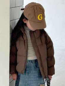 Dazy Kids Young Girl Cotton Padded Fall/Winter Coat - Coffee Brown - View 2