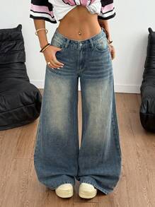 Coolane Women's Casual Versatile Pocketed Wide Leg Jeans