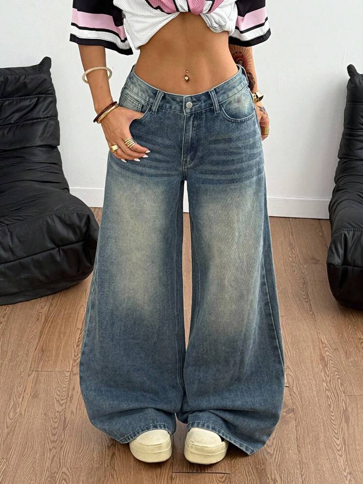 Coolane Women's Casual Versatile Pocketed Wide Leg Jeans