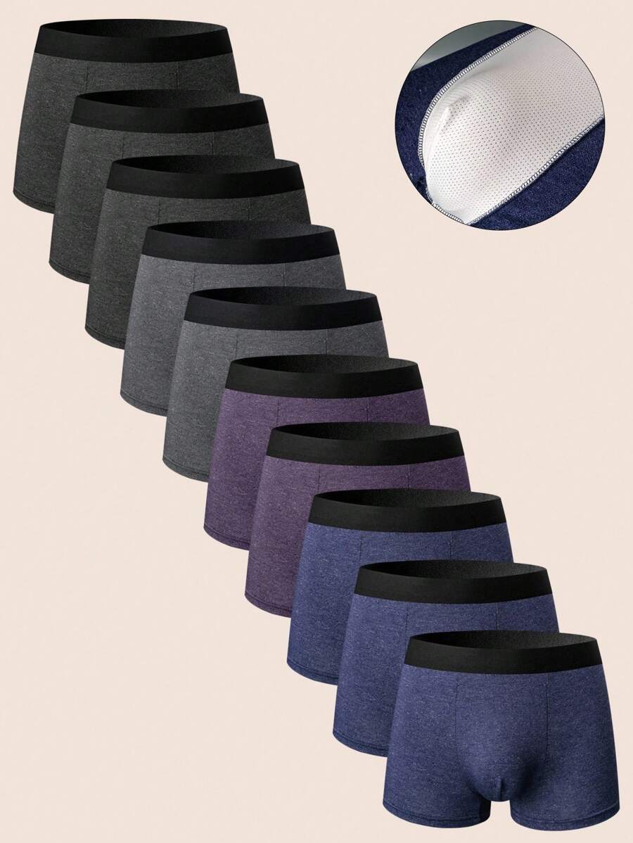 Manfinity Underwear&Sleepwear Basics 10条装 男士撞色腰带休闲平角内裤 - 彩色 - 查看 1