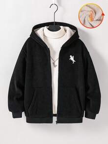 SHEIN Tween Boy Corduroy Thermal Lined Zip-Up Hooded Jacket, Can Be Paired With Halloween Sweatshirt, Autumn/Winter Long Sleeve Shirt, Pullover, Shirt, Boys Joggers, Suitable For Commuting, School, Casual, Sports, Autumn/Winter, Teen Boy Zip Up Hoodie, Boys Winter Hoodie Jacket, Boys Thermal Lined Hoodie, Tween Boys Sherpa Lined Jacket Fall