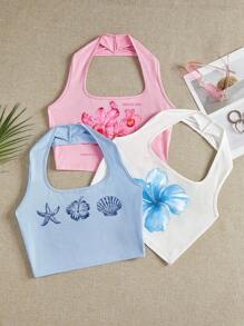 SHEIN EZwear 3 件套女士休闲简约紧身吊带背心工字背心，适合夏季度假 - 彩色 - 查看 6