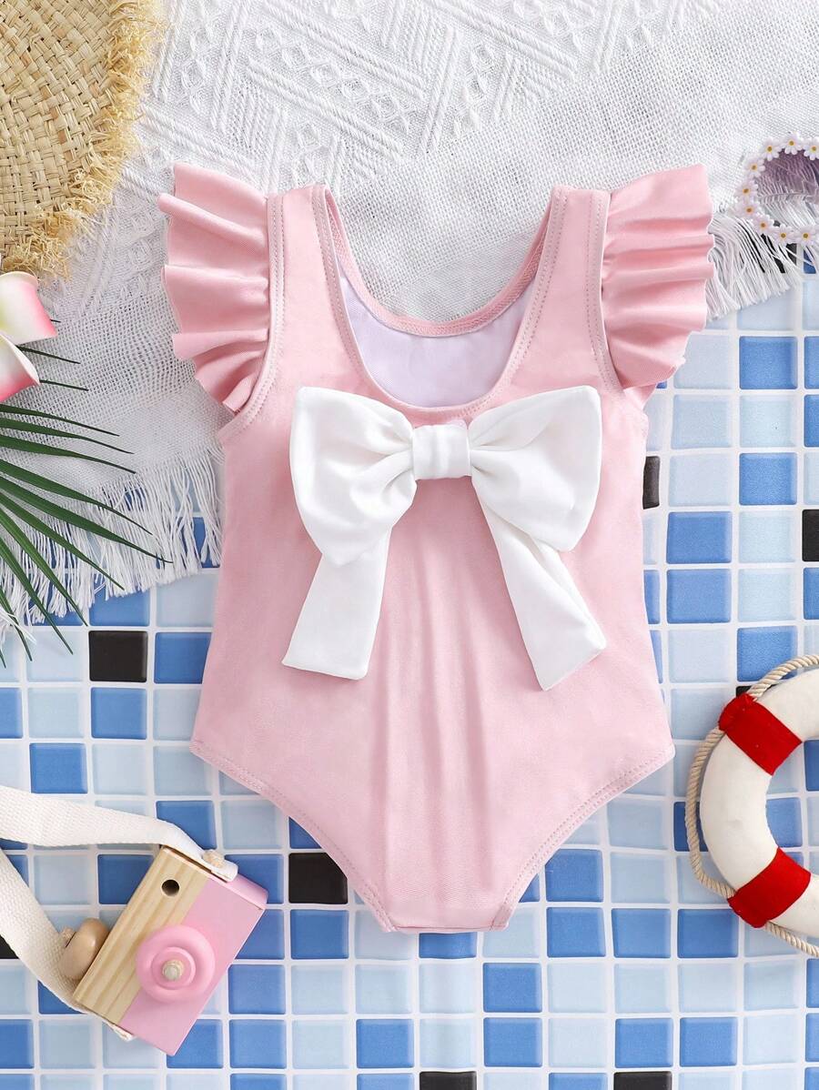 Emery Rose Kids Emery Rose Kids 少女夏季沙滩蝴蝶结装饰泳衣 少女泳装 少女泳衣 蝴蝶结泳衣 荷叶边泳衣 幼儿女童泳衣 - 淺粉色 - 查看 1