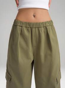 LYSMO Summer Women's Green Cargo Pocket Baggy Pants For Minimalist Vintage Casual, Comfortable And Casual, Commuting And Versatile, Y2K Chic 2025New Arrive