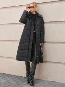 CLARA VERO Midnight Shield Ultra-Insulated Longline Padded Coat – Zip-Up Front Closure, Snap Buttons, Detachable Hood, And Full-Length Design For Maximum Winter Warmth And Style - Black - View 3