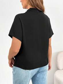 SHEIN Essnce Plus Size Women's Spring And Summer Fashion Casual Loose Comfortable Daily Slim Black Short-Sleeved Tops, Simple Style,Black Tops,Church Outfits,Work Tops,Business Casual Woman - Black - View 2