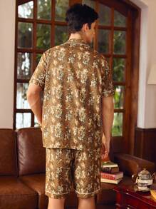 EverLounge 2PCS Men's Camo Print Short Sleeve Shorts Pajama Set For Men Loungewear PJs Sleepwear - Rust Brown - View 2