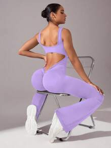 Yoga Basic Tuta yoga senza cuciture/Sexy schiena aperta/Vita a V profonda/Abbigliamento sportivo e casual