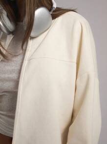 MUSERA Zip Through Jacket Sweatshirt Tracksuit Seam Detail Back To School Autumn Winter Cosy Fall  Cute Casual Everyday Capsule Wardrobe Y2K Streetwear Cream Spring - Beige - View 5