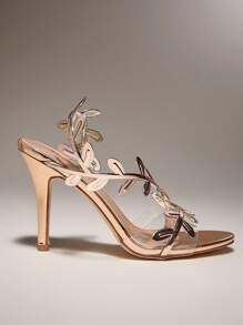 SHUZIA 精致女士玫瑰金镜面镂空树叶细高跟凉鞋圆头，夏季春季舞会派对俱乐部度假鞋 - 玫瑰金 - 查看 6