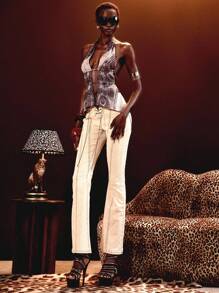 MUSERA 低腰系带修身喇叭牛仔裤，饰有缝线细节，适合夏季伊比沙岛波西米亚风音乐节、性感夜店派对、演出后派对、冬季西部牛仔风、纳什维尔派对等场合，尽显时尚春季风情。 - 卡其色 - 查看 6