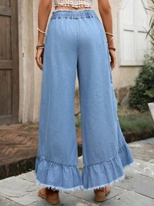 SHEIN Tall Pantalones vaqueros anchos y sueltos con cintura con cordón para mujer