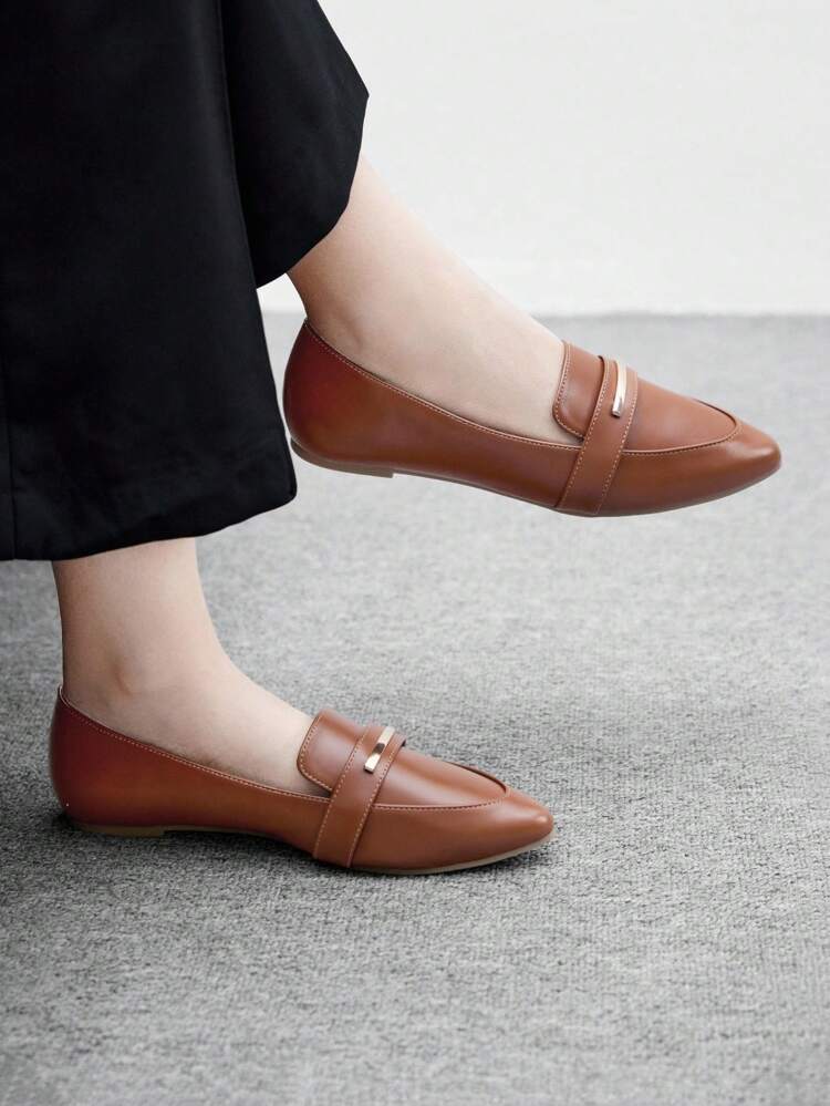 CUCCOO BIZCHIC Mocasines de punta marrón, elegantes y casuales aptos para usar en el trabajo, adecuados para ir al trabajo, de compras y en la oficina, zapatos versátiles para mujer