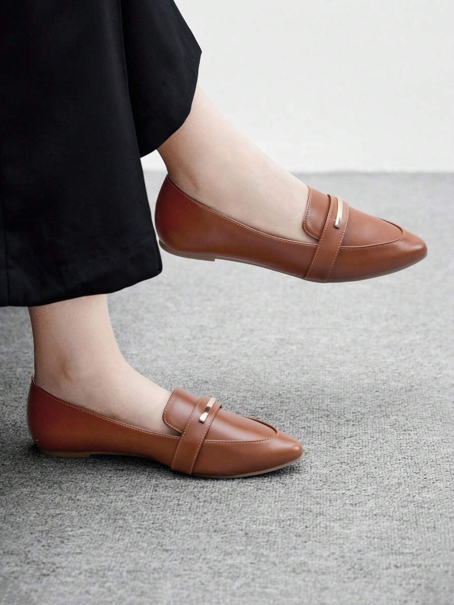 CUCCOO BIZCHIC Giày lười da nâu mũi nhọn, giày bệt thanh lịch, phù hợp để đi làm, đi chơi và đi làm, giày nữ đa năng - màu nâu - Xem 1