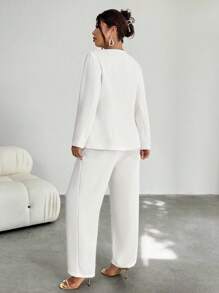 Firerie 2pcs/Set Plus Size Simple Commuter Casual Single-Breasted Blazer And Pants Suit In Fall/Winter - White - View 3
