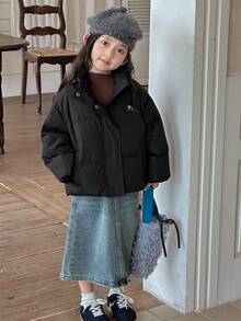 Dazy Kids 少女蝴蝶结刺绣拉链冬季棉服连帽夹克