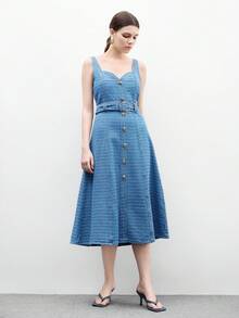 CUCCOO BIZCHIC 女士蓝色牛仔PU休闲舒适基本款露趾高跟凉鞋，适合日常通勤 - 藍色 - 查看 10