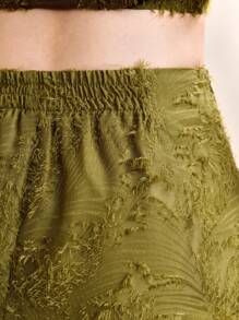 EMERY ROSE Women's Texture Fabric Pickle Green Straight Jacquard Design Back Slit Hem Midi Skirt,Summer,Vacation Boho,European Skirt Fall Cloth For Women - Green - View 2