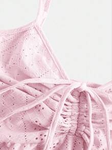 SHEIN EZwear Áo yếm dệt kim cỡ lớn màu hồng có dây rút phía trước / giữa và viền bất đối xứng cho nữ - Hồng - Xem 4