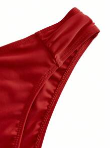 Swim Basics 2pcs Women's Tankini Set: Solid Color Tankini Top And Triangle Bottom For Summer Beach Vacation - Red - View 3