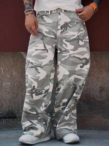 DAZY Spring Camouflage Multi-Color Men's Casual Loose Cargo Jeans With Pockets - Grey - View 1