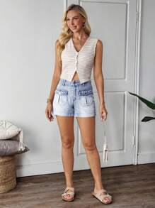 EMERY ROSE Women's Casual Washed Denim Cargo Shorts