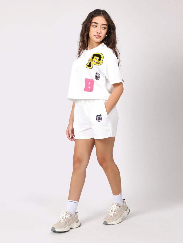 Varsity Style Crop Top And Shorts Coordinated Set