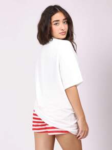 SUMWON Oversized Summer Tee Small Logo Minimalist Modern Casual Top Weekend Street Style Short Sleeve Tshirt Essential Basic Comfort Relaxed Fit - White - View 3