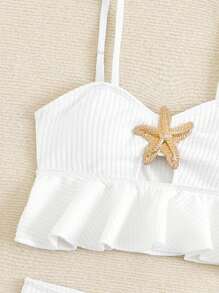 SHEIN Set de traje de baño de 2 piezas con top de tankini con volantes y Bottom triangular para niñas preadolescentes - Blanco - Ver 5