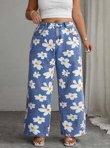 Elenzga Damen Große Größen lose, lässige Jeans mit elastischem Bund