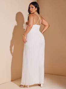 SHEIN BAE Tuta larga con volant a strati elegante, taglio ampio, con canottiera, per donna taglie forti, casual per uso quotidiano/spiaggia, primavera/estate vacanza
