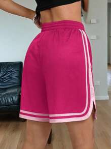 Coolane Women's Spring/Summer Streetwear Sportswear Breathable Mesh Sport Black Shorts - Hot Pink - View 5