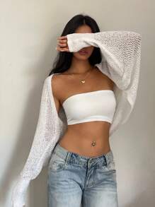 Sunnyshic 时尚轻薄开衫，适合夏日海滩度假 - 白色 - 查看 4