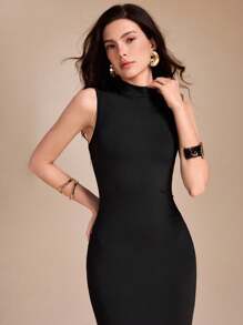 VERO DIAZ Black Backless Sexy Fitted Chiffon Ruffles Women Maxi Dress - Black - View 3