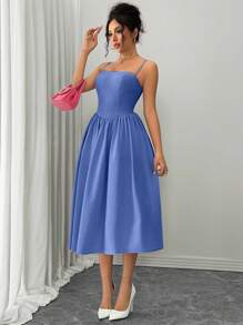 Rafferiza Fashionable Versatile Date & Party Spaghetti Strap Waist Flared Dress For Women, Autumn/Winter Summer Dress