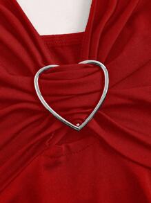 Franclia 女士蕾丝装饰心形和花卉拼接背心 Y2K - 紅色 - 查看 4