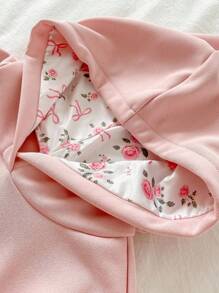 Sparklyn 青少年女孩休闲时尚可爱粉色蝴蝶结刺绣连帽运动衫 - 粉色 - 查看 3